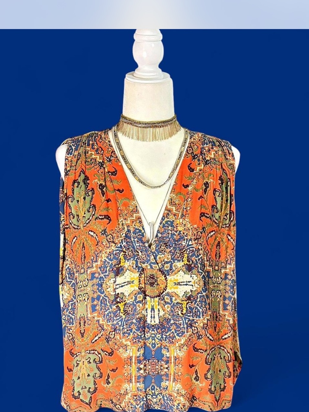 Free People Boho Medallion Print Sleeveless V Neck Blouse Medium